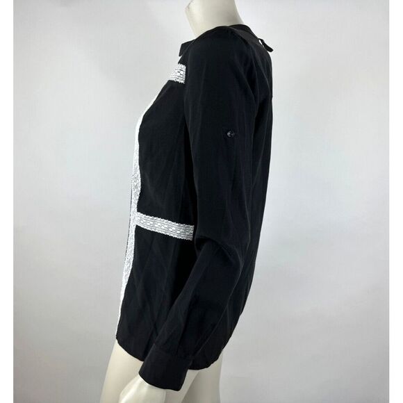 BCBGMaxazria Maggie Washable Silk Lace Blouse Women XXS NWT Long Sleeve BlackTop - Picture 4 of 15
